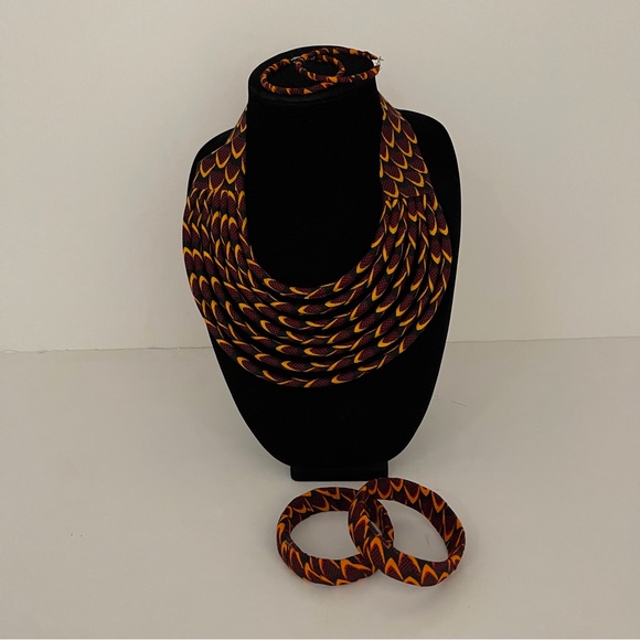African Print Ankara Handmade Layered Necklace, Earring, and BraceletJew… - Picture 5 of 5
